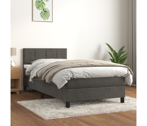 Cama box spring con colchón terciopelo gris oscuro 90x200 cm