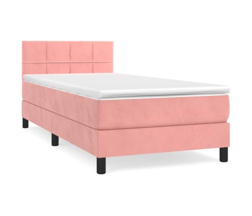 Cama box spring con colchón terciopelo rosa 100x200 cm