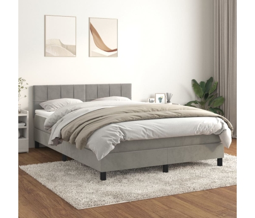 Cama box spring con colchón terciopelo gris claro 140x190 cm