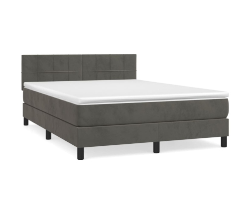 Cama box spring con colchón terciopelo gris oscuro 140x190 cm