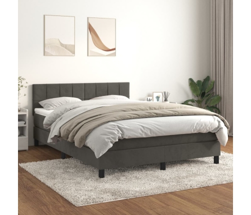 Cama box spring con colchón terciopelo gris oscuro 140x190 cm