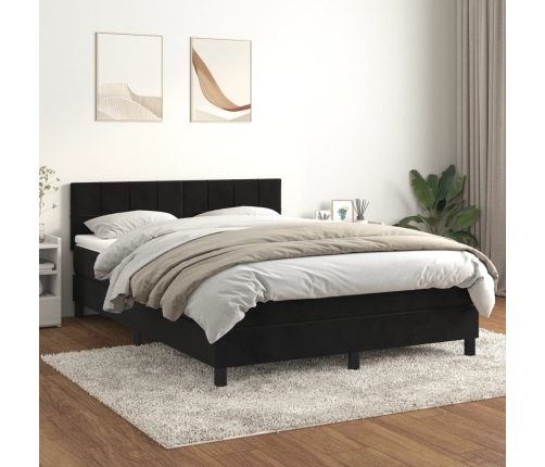 Cama box spring con colchón terciopelo negro 140x190 cm