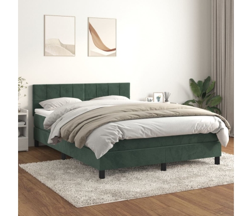 Cama box spring con colchón terciopelo verde oscuro 140x190 cm