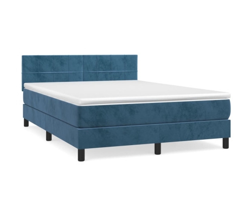 Cama box spring con colchón terciopelo azul oscuro 140x190 cm