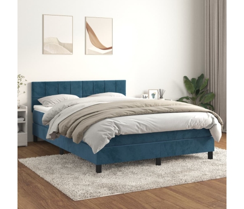 Cama box spring con colchón terciopelo azul oscuro 140x190 cm