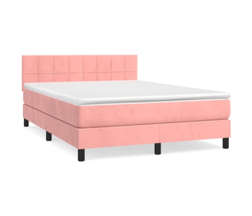 vidaXL Cama box spring con colchón terciopelo rosa 140x190 cm