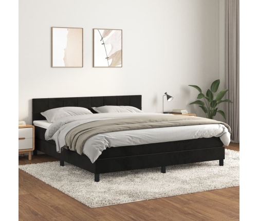 Cama box spring con colchón terciopelo negro 160x200 cm