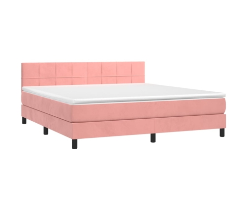 Cama box spring con colchón terciopelo rosa 160x200 cm