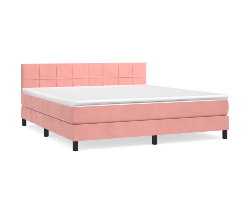 Cama box spring con colchón terciopelo rosa 180x200 cm