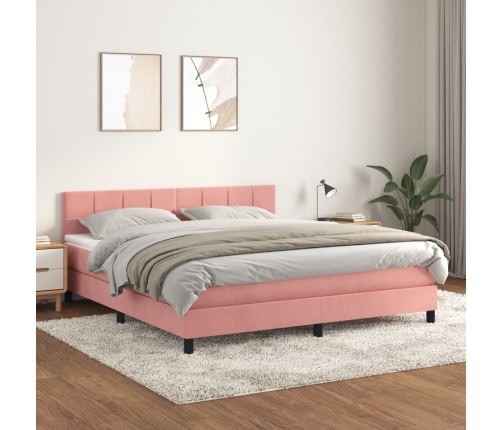 Cama box spring con colchón terciopelo rosa 180x200 cm