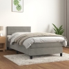 Cama box spring con colchón terciopelo gris claro 80x200 cm