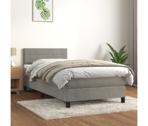 Cama box spring con colchón terciopelo gris claro 80x200 cm