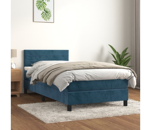 vidaXL Cama box spring con colchón terciopelo azul oscuro 80x200 cm