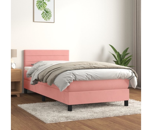 Cama box spring con colchón terciopelo rosa 80x200 cm