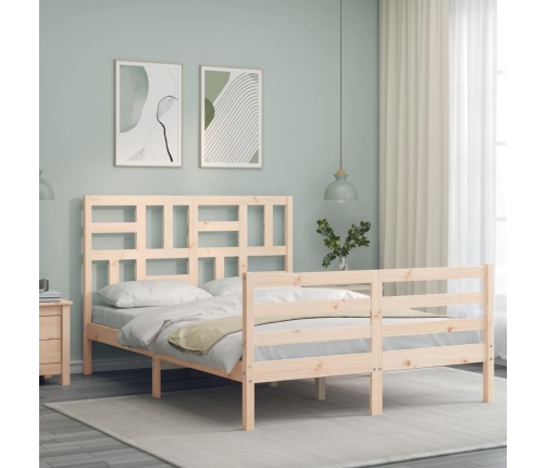 Estructura de cama con cabecero madera maciza 140x200 cm