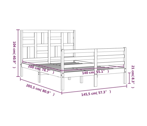 Estructura de cama con cabecero madera maciza 140x200 cm