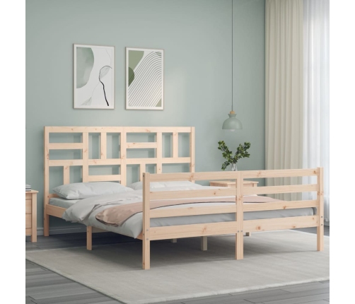 Estructura de cama de matrimonio con cabecero madera maciza