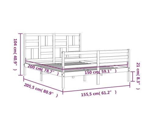 Estructura de cama de matrimonio con cabecero madera maciza