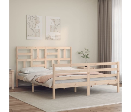 Estructura de cama de matrimonio con cabecero madera maciza