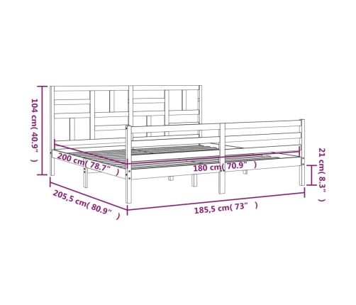 Estructura de cama de matrimonio con cabecero madera maciza