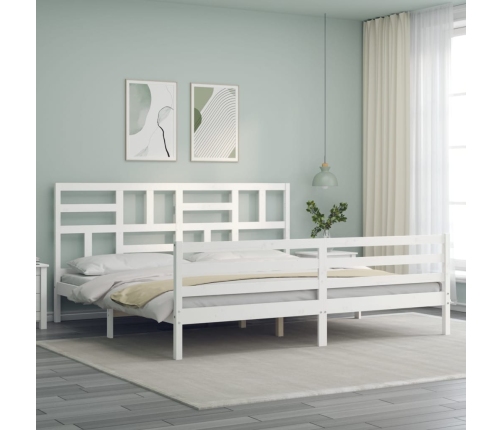 Estructura de cama con cabecero madera maciza blanco 200x200cm