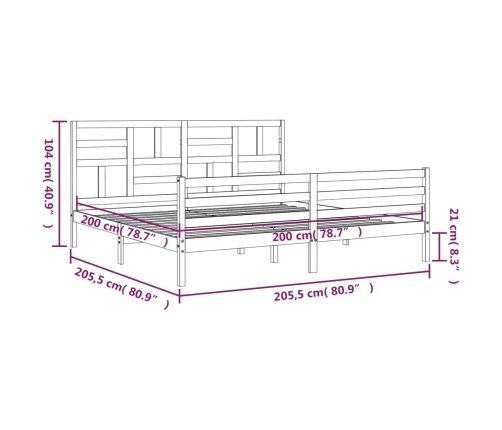 Estructura de cama con cabecero madera maciza blanco 200x200cm