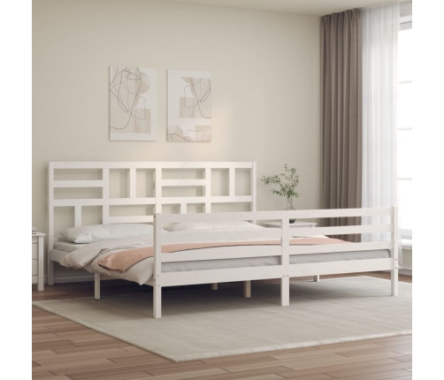 Estructura de cama con cabecero madera maciza blanco 200x200cm