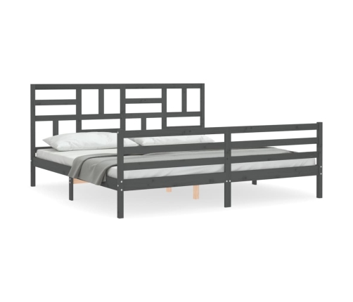 Estructura de cama con cabecero madera maciza gris 200x200cm