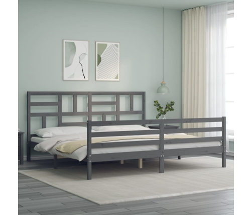 Estructura de cama con cabecero madera maciza gris 200x200cm