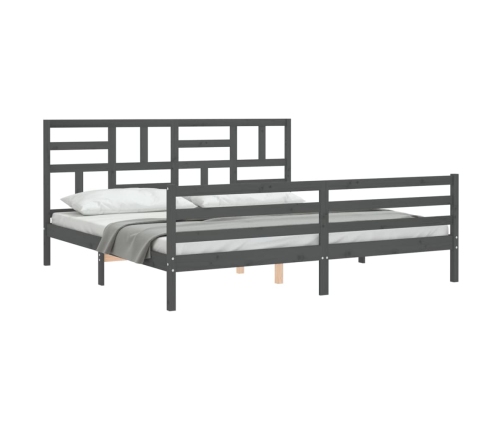 Estructura de cama con cabecero madera maciza gris 200x200cm