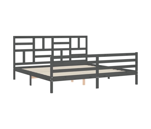 Estructura de cama con cabecero madera maciza gris 200x200cm