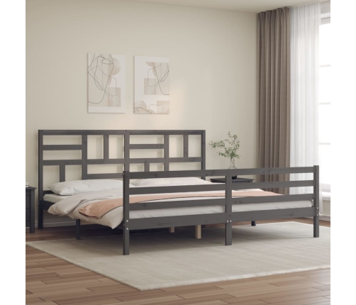 Estructura de cama con cabecero madera maciza gris 200x200cm