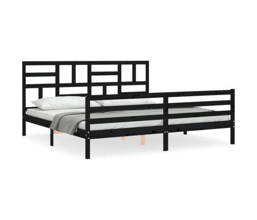 Estructura de cama con cabecero madera maciza negro 200x200 cm