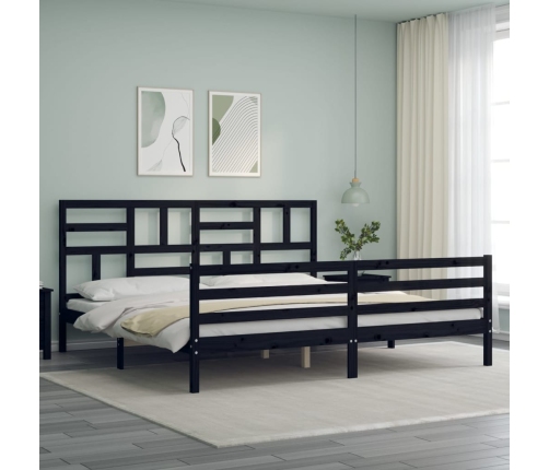 Estructura de cama con cabecero madera maciza negro 200x200 cm