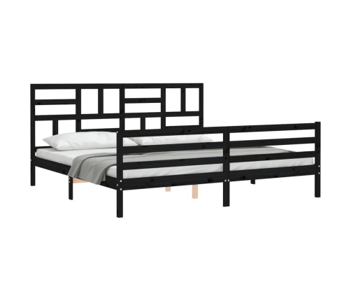 Estructura de cama con cabecero madera maciza negro 200x200 cm