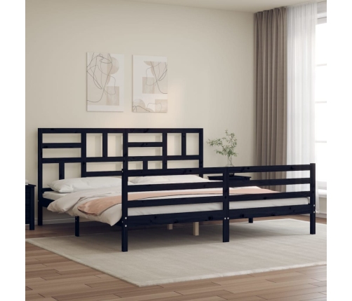 Estructura de cama con cabecero madera maciza negro 200x200 cm