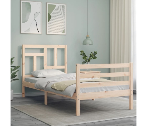 Estructura de cama individual con cabecero madera maciza