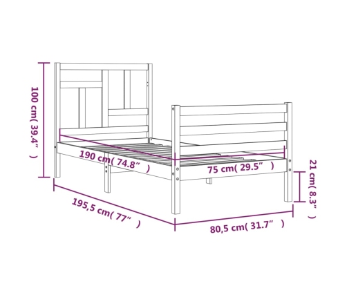 Estructura de cama individual con cabecero madera maciza