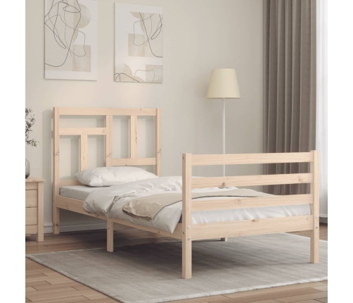 Estructura de cama individual con cabecero madera maciza