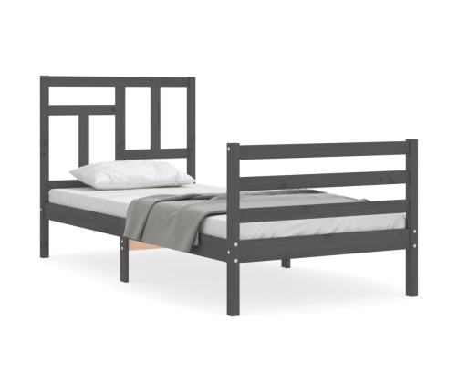 vidaXL Estructura de cama con cabecero madera maciza gris