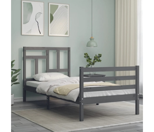 vidaXL Estructura de cama con cabecero madera maciza gris