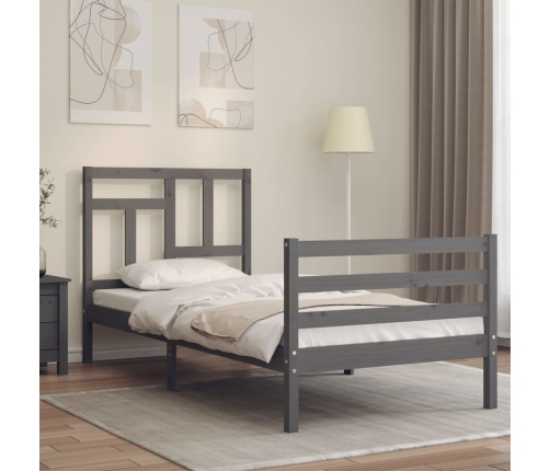 vidaXL Estructura de cama con cabecero madera maciza gris