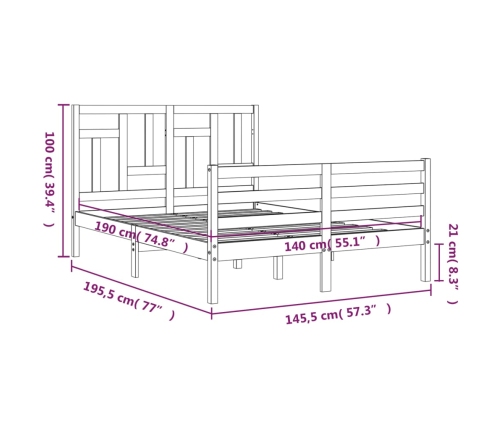 Estructura de cama con cabecero madera maciza 140x190 cm