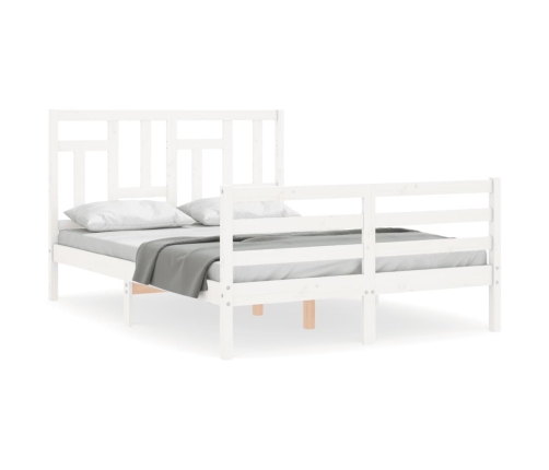 Estructura de cama con cabecero madera maciza blanco 140x190 cm