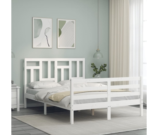 Estructura de cama con cabecero madera maciza blanco 140x190 cm