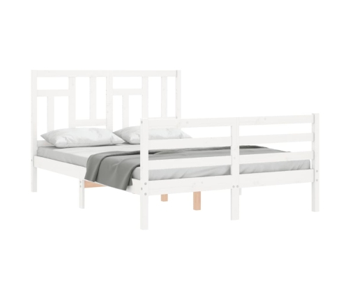 Estructura de cama con cabecero madera maciza blanco 140x190 cm