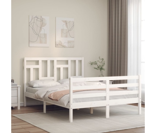 Estructura de cama con cabecero madera maciza blanco 140x190 cm