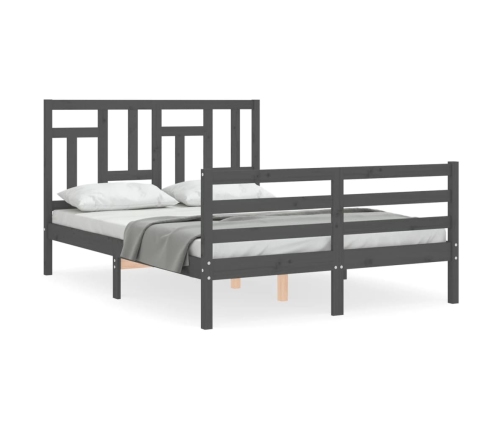 Estructura de cama con cabecero madera maciza gris 140x190 cm