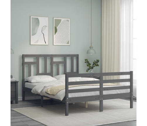 Estructura de cama con cabecero madera maciza gris 140x190 cm