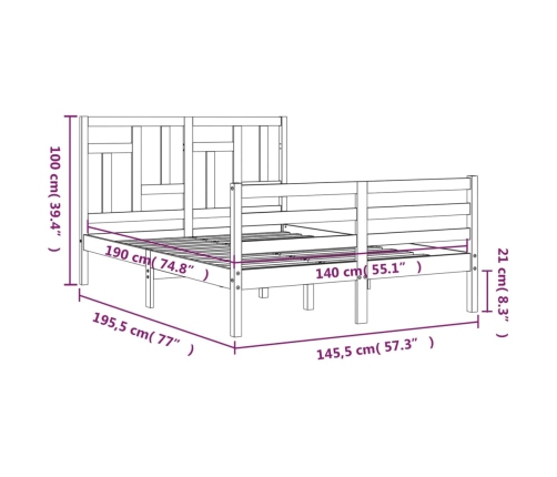 Estructura de cama con cabecero madera maciza gris 140x190 cm